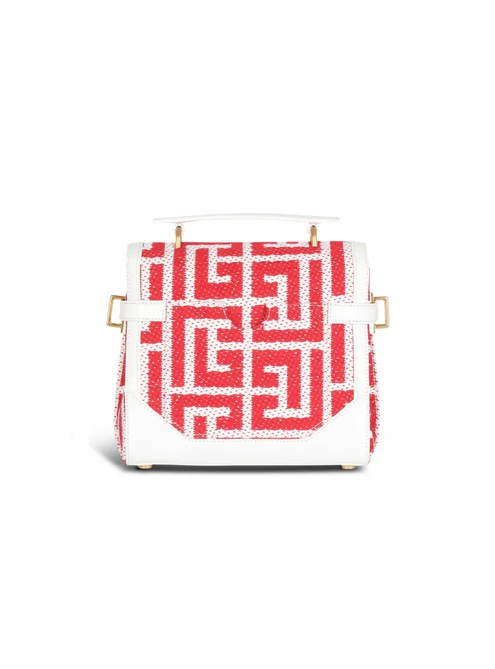 Balmain BBuzz Bags Womens High Summer Capsule 8211 Bicolor Jacquard BBuzz 23 Bag With Leather Panel Red Balmain BBuzz Bags Womens High Summer Capsule 8211 Bicolor Jacquard BBuzz 23 Bag With Leather Panel Red