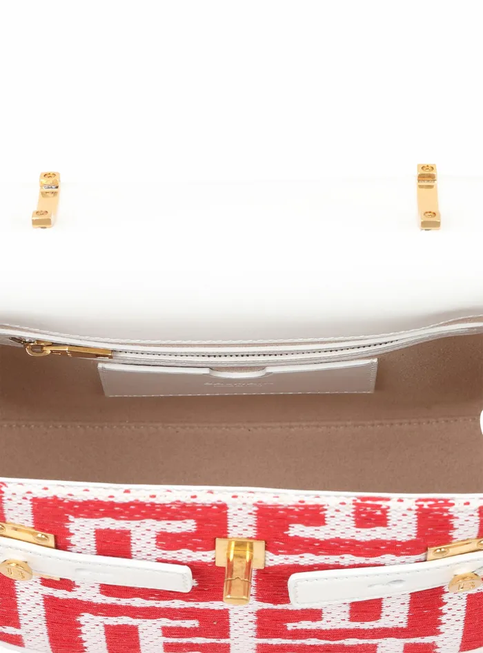 Balmain BBuzz Bags Womens High Summer Capsule 8211 Bicolor Jacquard BBuzz 23 Bag With Leather Panel Red Balmain BBuzz Bags Womens High Summer Capsule 8211 Bicolor Jacquard BBuzz 23 Bag With Leather Panel Red