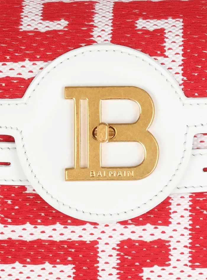 Balmain BBuzz Bags Womens High Summer Capsule 8211 Bicolor Jacquard BBuzz 23 Bag With Leather Panel Red Balmain BBuzz Bags Womens High Summer Capsule 8211 Bicolor Jacquard BBuzz 23 Bag With Leather Panel Red
