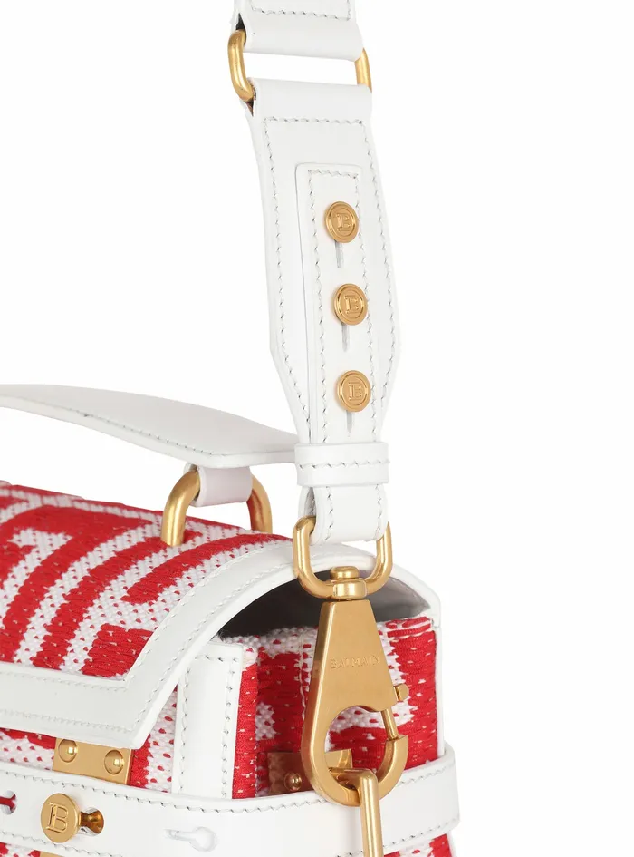 Balmain BBuzz Bags Womens High Summer Capsule 8211 Bicolor Jacquard BBuzz 23 Bag With Leather Panel Red Balmain BBuzz Bags Womens High Summer Capsule 8211 Bicolor Jacquard BBuzz 23 Bag With Leather Panel Red