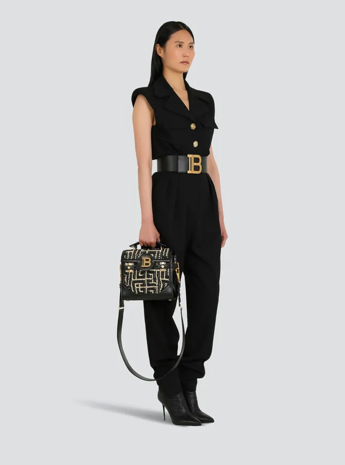 Balmain BBuzz Bags Womens Monogram Raffia BBuzz 23 Bag Black Balmain BBuzz Bags Womens Monogram Raffia BBuzz 23 Bag Black