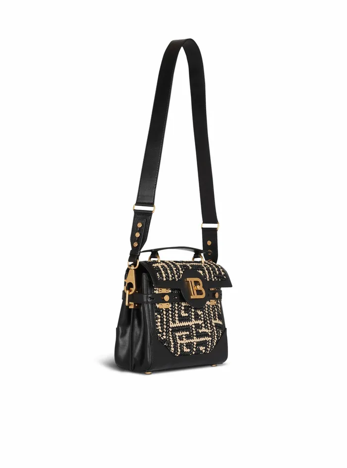 Balmain BBuzz Bags Womens Monogram Raffia BBuzz 23 Bag Black Balmain BBuzz Bags Womens Monogram Raffia BBuzz 23 Bag Black