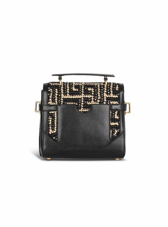 Balmain BBuzz Bags Womens Monogram Raffia BBuzz 23 Bag Black Balmain BBuzz Bags Womens Monogram Raffia BBuzz 23 Bag Black