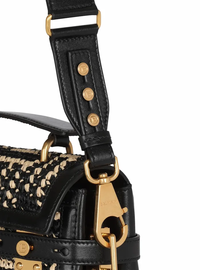 Balmain BBuzz Bags Womens Monogram Raffia BBuzz 23 Bag Black Balmain BBuzz Bags Womens Monogram Raffia BBuzz 23 Bag Black