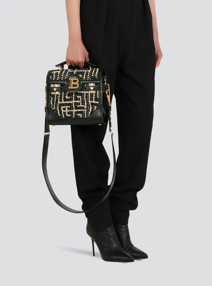 Balmain BBuzz Bags Womens Monogram Raffia BBuzz 23 Bag Black Balmain BBuzz Bags Womens Monogram Raffia BBuzz 23 Bag Black