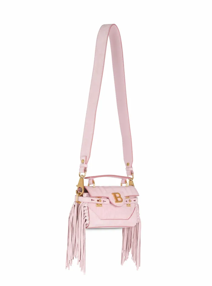 Balmain BBuzz Bags Womens Suede BBuzz 19 Baguette Bag With Fringe Pink Balmain BBuzz Bags Womens Suede BBuzz 19 Baguette Bag With Fringe Pink
