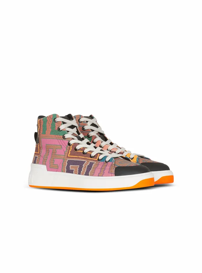 Balmain BCourt Womens Multicolor Needlepoint BCourt HighTop Sneakers With Balmain Monogram Multicolor Balmain BCourt Womens Multicolor Needlepoint BCourt HighTop Sneakers With Balmain Monogram Multicolor