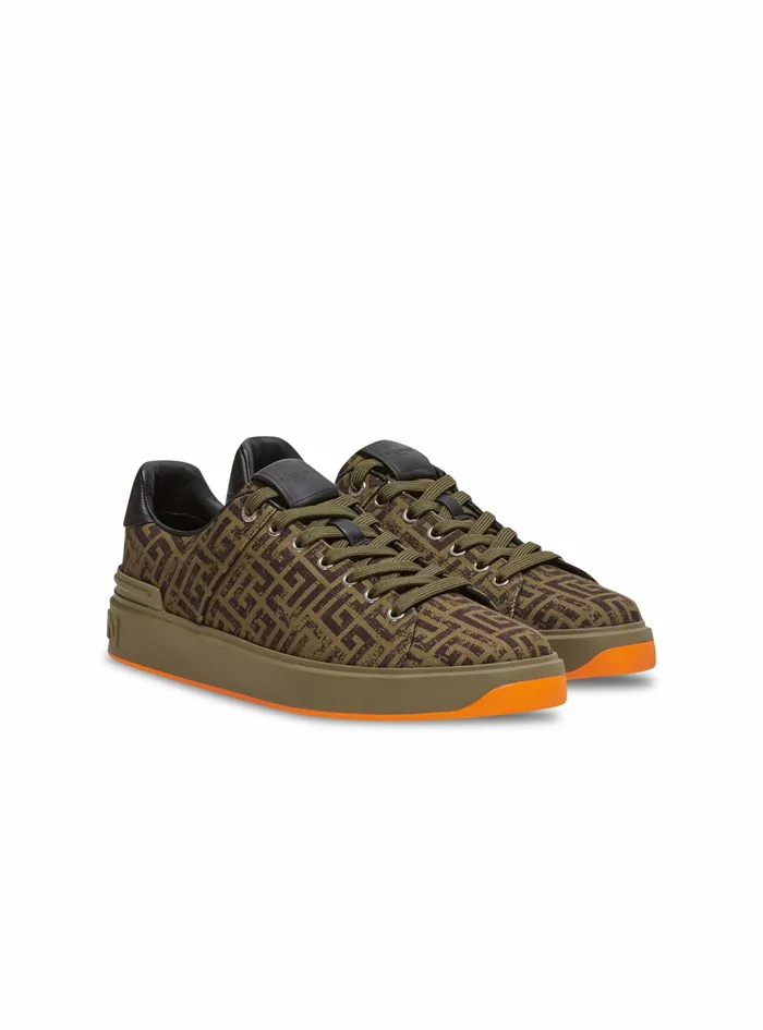 Balmain Bcourt Mens Monogram Canvas BCourt Sneakers Khaki Balmain Bcourt Mens Monogram Canvas BCourt Sneakers Khaki