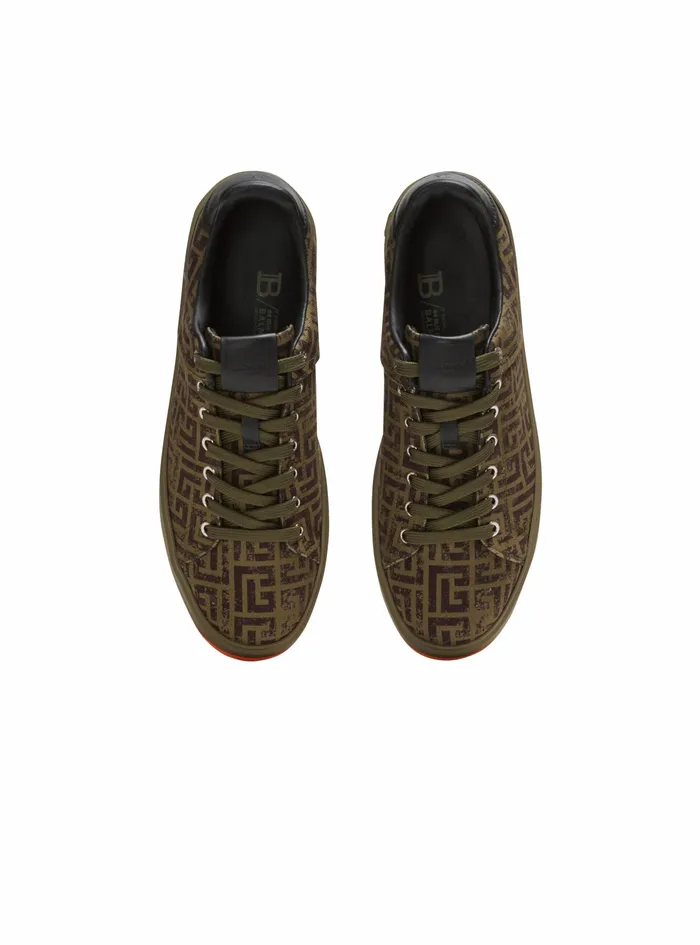 Balmain Bcourt Mens Monogram Canvas BCourt Sneakers Khaki Balmain Bcourt Mens Monogram Canvas BCourt Sneakers Khaki