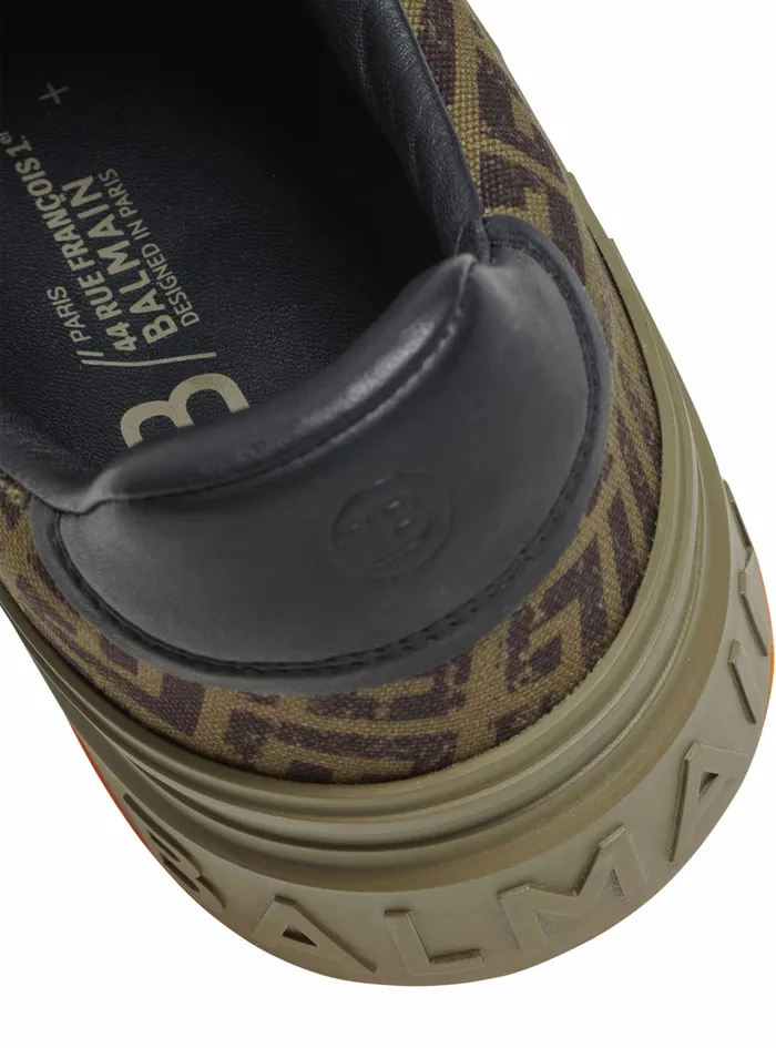 Balmain Bcourt Mens Monogram Canvas BCourt Sneakers Khaki Balmain Bcourt Mens Monogram Canvas BCourt Sneakers Khaki