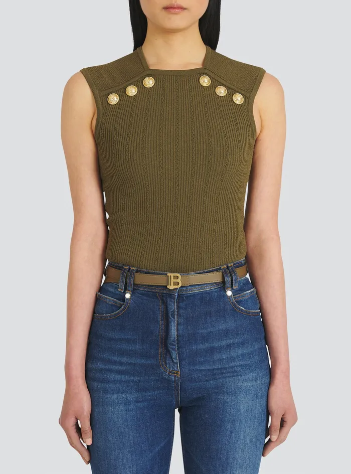 Balmain Belts Womens Smooth Leather BBelt Belt Khaki Balmain Belts Womens Smooth Leather BBelt Belt Khaki