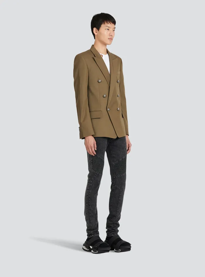 Balmain Blazers Mens Cotton Blazer With DoubleBreasted SilverTone Buttoned Fastening Khaki Balmain Blazers Mens Cotton Blazer With DoubleBreasted SilverTone Buttoned Fastening Khaki