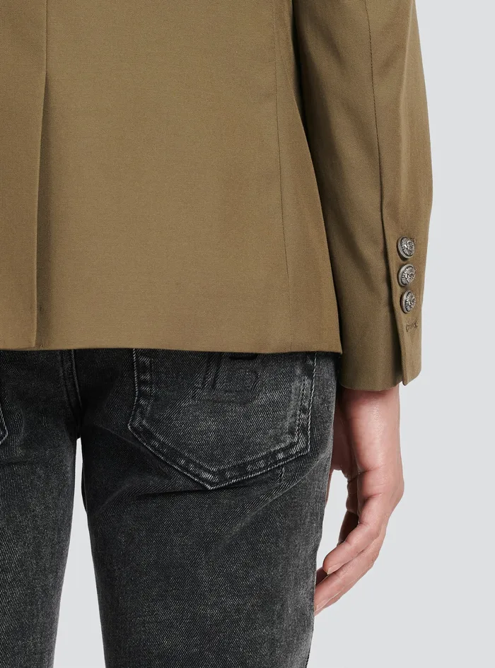 Balmain Blazers Mens Cotton Blazer With DoubleBreasted SilverTone Buttoned Fastening Khaki Balmain Blazers Mens Cotton Blazer With DoubleBreasted SilverTone Buttoned Fastening Khaki