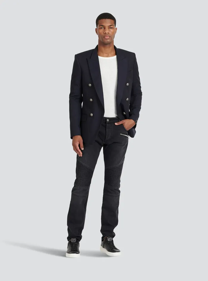 Balmain Blazers Mens Cotton Blazer With DoubleBreasted SilverTone Buttoned Fastening Navy Balmain Blazers Mens Cotton Blazer With DoubleBreasted SilverTone Buttoned Fastening Navy