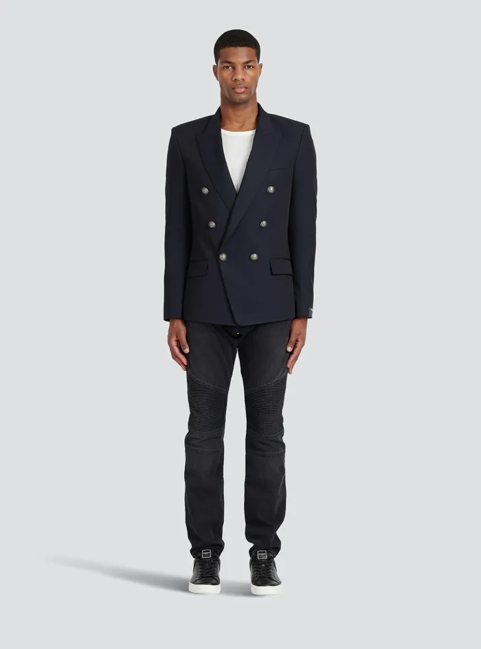 Balmain Blazers Mens Cotton Blazer With DoubleBreasted SilverTone Buttoned Fastening Navy Balmain Blazers Mens Cotton Blazer With DoubleBreasted SilverTone Buttoned Fastening Navy