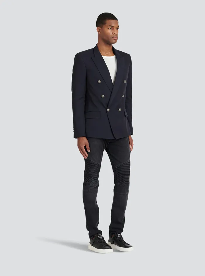 Balmain Blazers Mens Cotton Blazer With DoubleBreasted SilverTone Buttoned Fastening Navy Balmain Blazers Mens Cotton Blazer With DoubleBreasted SilverTone Buttoned Fastening Navy