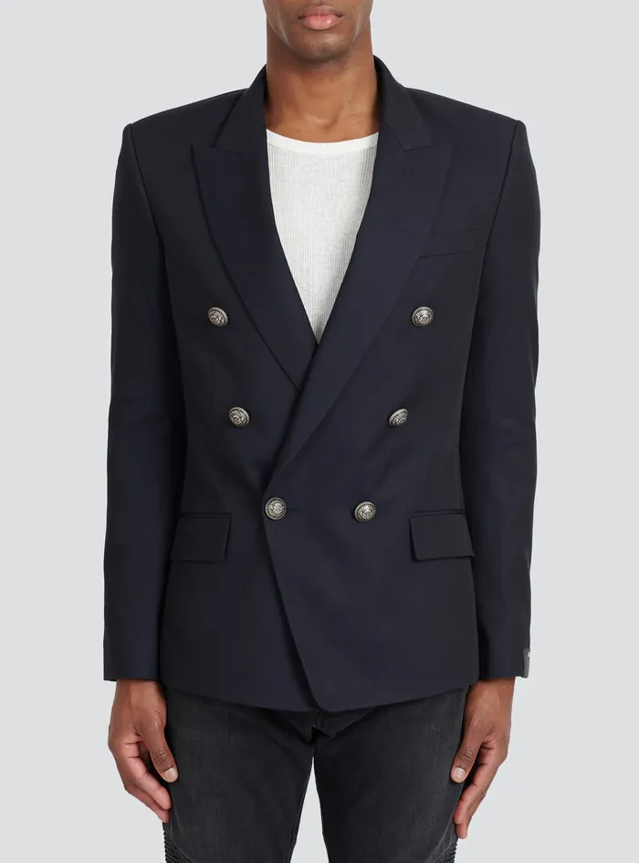 Balmain Blazers Mens Cotton Blazer With DoubleBreasted SilverTone Buttoned Fastening Navy Balmain Blazers Mens Cotton Blazer With DoubleBreasted SilverTone Buttoned Fastening Navy