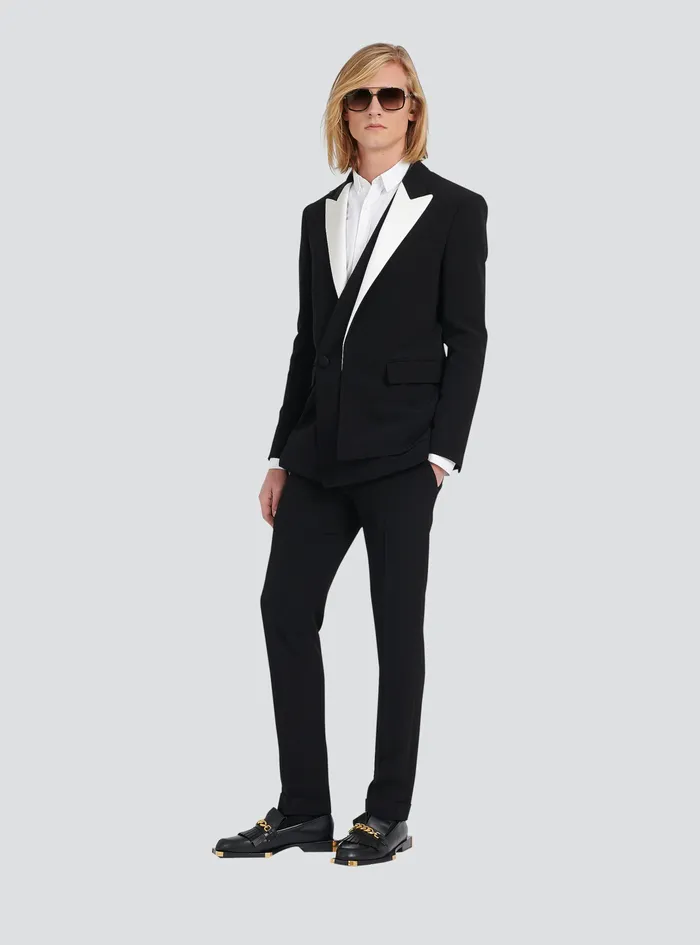 Balmain Blazers Mens Crepe Blazer With Satin Collar Black Balmain Blazers Mens Crepe Blazer With Satin Collar Black