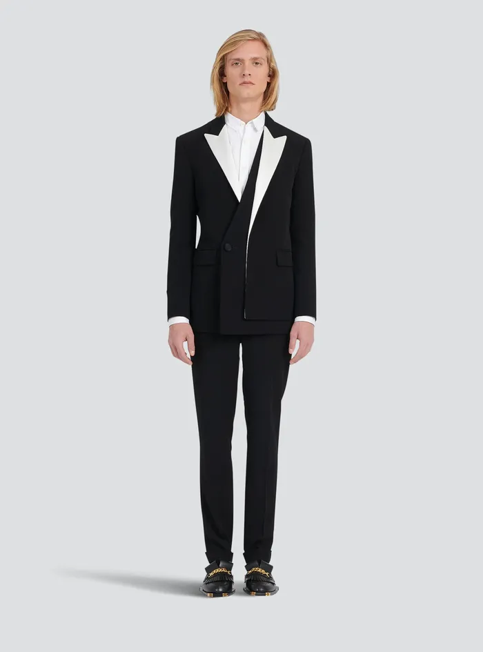 Balmain Blazers Mens Crepe Blazer With Satin Collar Black Balmain Blazers Mens Crepe Blazer With Satin Collar Black