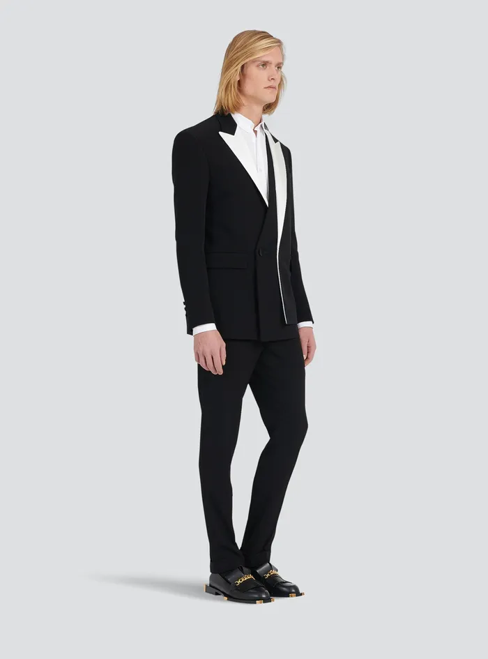 Balmain Blazers Mens Crepe Blazer With Satin Collar Black Balmain Blazers Mens Crepe Blazer With Satin Collar Black