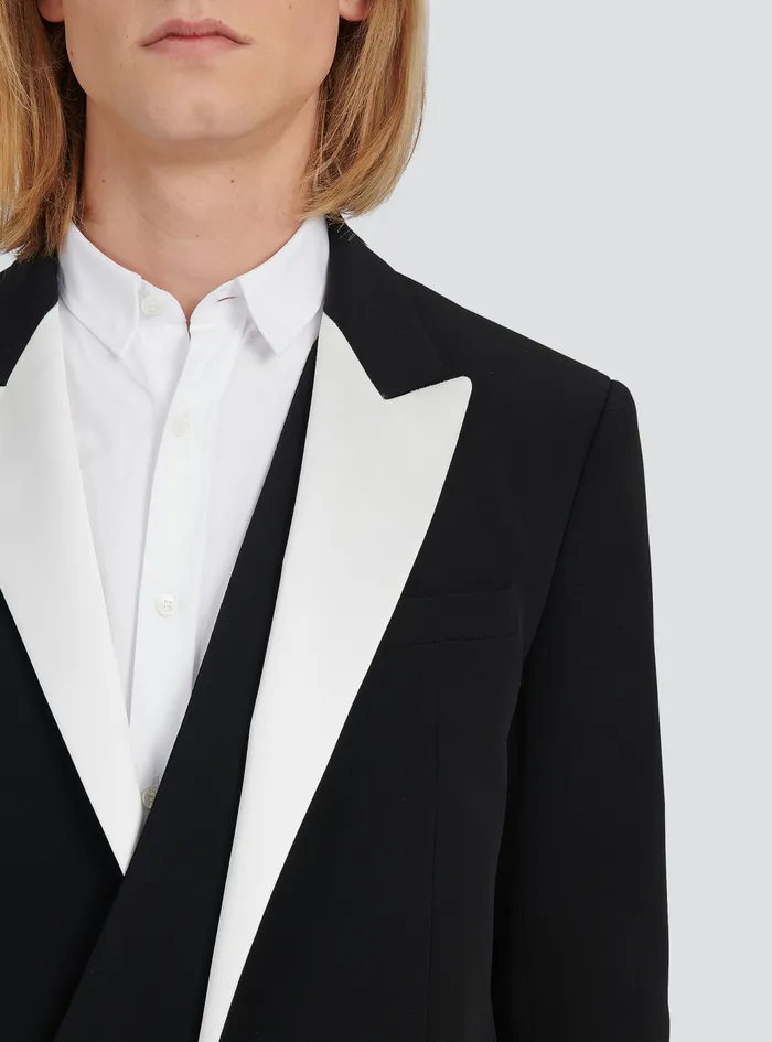 Balmain Blazers Mens Crepe Blazer With Satin Collar Black Balmain Blazers Mens Crepe Blazer With Satin Collar Black