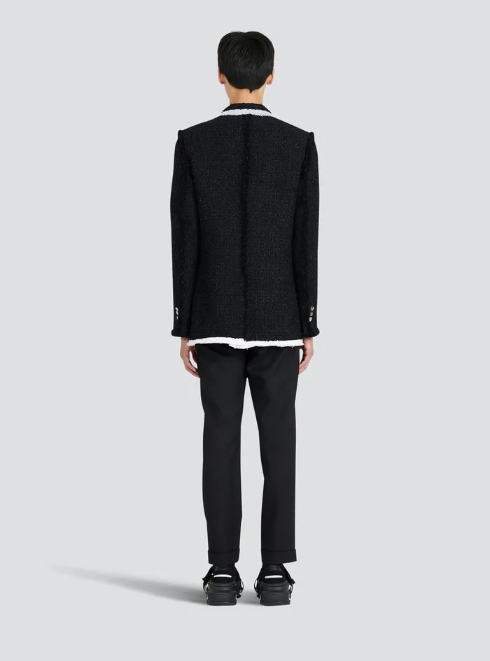 Balmain Blazers Mens Tweed Blazer With Embroidered Balmain Logo Black Balmain Blazers Mens Tweed Blazer With Embroidered Balmain Logo Black