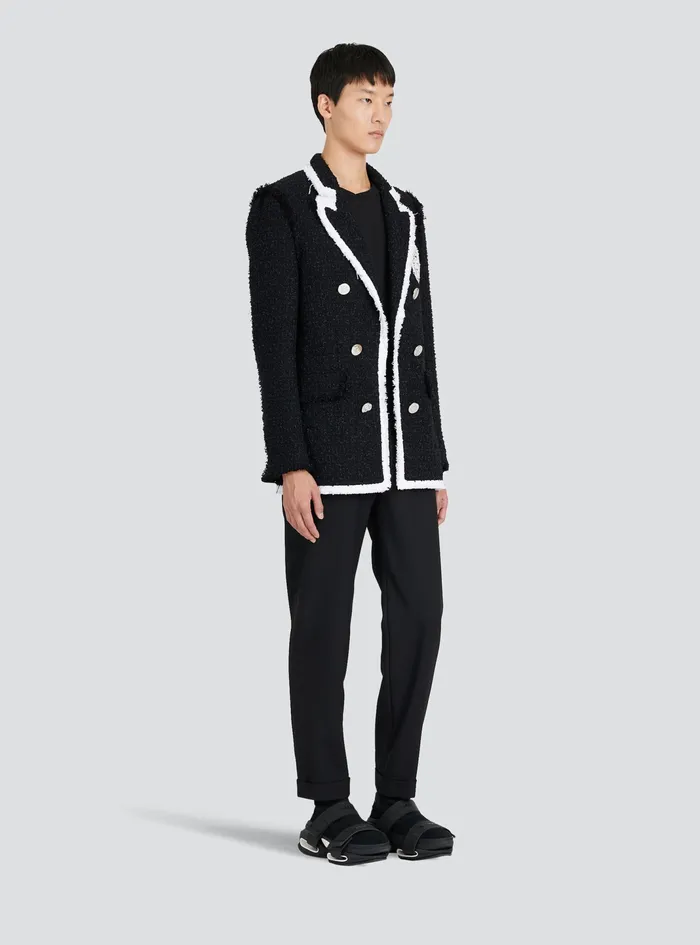 Balmain Blazers Mens Tweed Blazer With Embroidered Balmain Logo Black Balmain Blazers Mens Tweed Blazer With Embroidered Balmain Logo Black