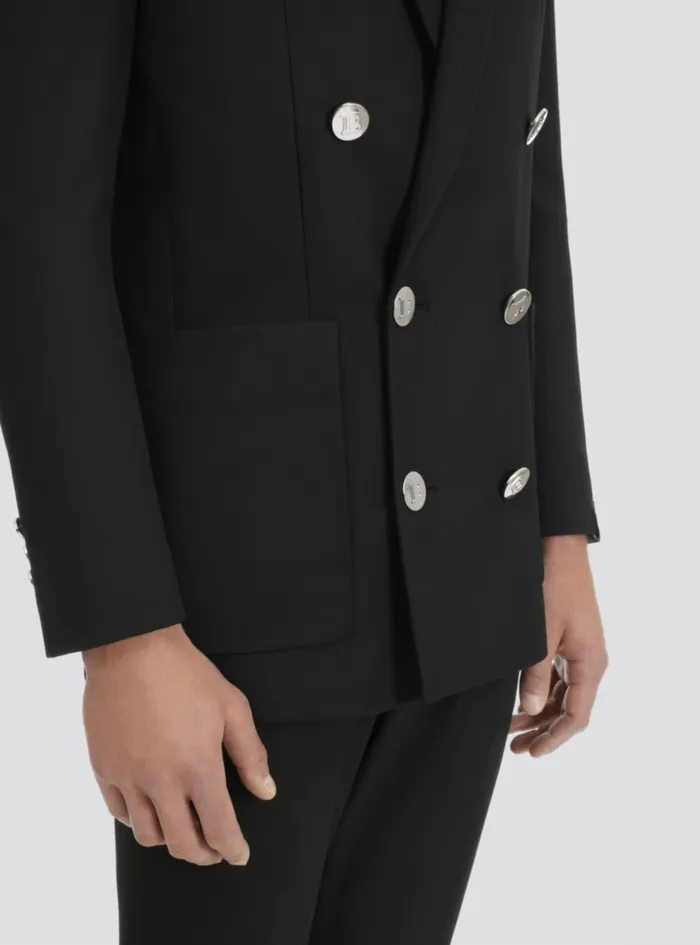 Balmain Blazers Mens Twill Blazer With DoubleBreasted SilverTone Buttoned Fastening Black Balmain Blazers Mens Twill Blazer With DoubleBreasted SilverTone Buttoned Fastening Black