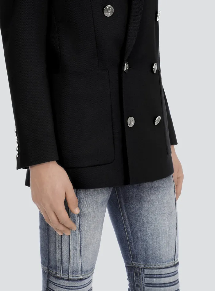 Balmain Blazers Mens Twill Blazer With DoubleBreasted SilverTone Buttoned Fastening Black Balmain Blazers Mens Twill Blazer With DoubleBreasted SilverTone Buttoned Fastening Black