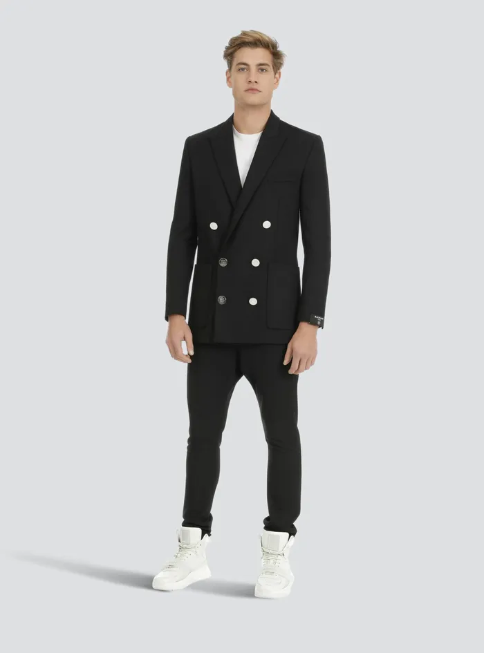 Balmain Blazers Mens Twill Blazer With DoubleBreasted SilverTone Buttoned Fastening Black Balmain Blazers Mens Twill Blazer With DoubleBreasted SilverTone Buttoned Fastening Black