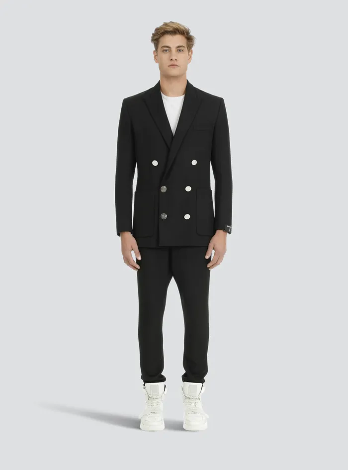 Balmain Blazers Mens Twill Blazer With DoubleBreasted SilverTone Buttoned Fastening Black Balmain Blazers Mens Twill Blazer With DoubleBreasted SilverTone Buttoned Fastening Black