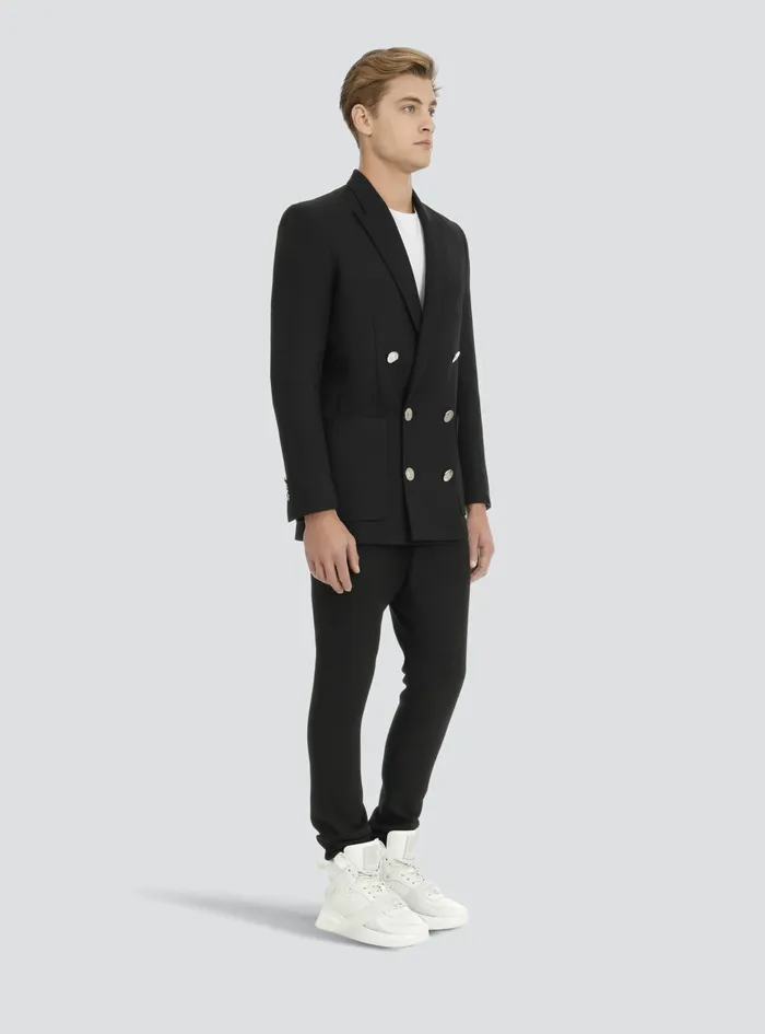 Balmain Blazers Mens Twill Blazer With DoubleBreasted SilverTone Buttoned Fastening Black Balmain Blazers Mens Twill Blazer With DoubleBreasted SilverTone Buttoned Fastening Black
