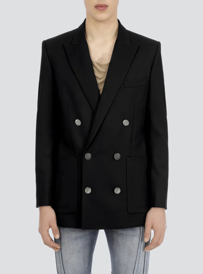 Balmain Blazers Mens Twill Blazer With DoubleBreasted SilverTone Buttoned Fastening Black Balmain Blazers Mens Twill Blazer With DoubleBreasted SilverTone Buttoned Fastening Black