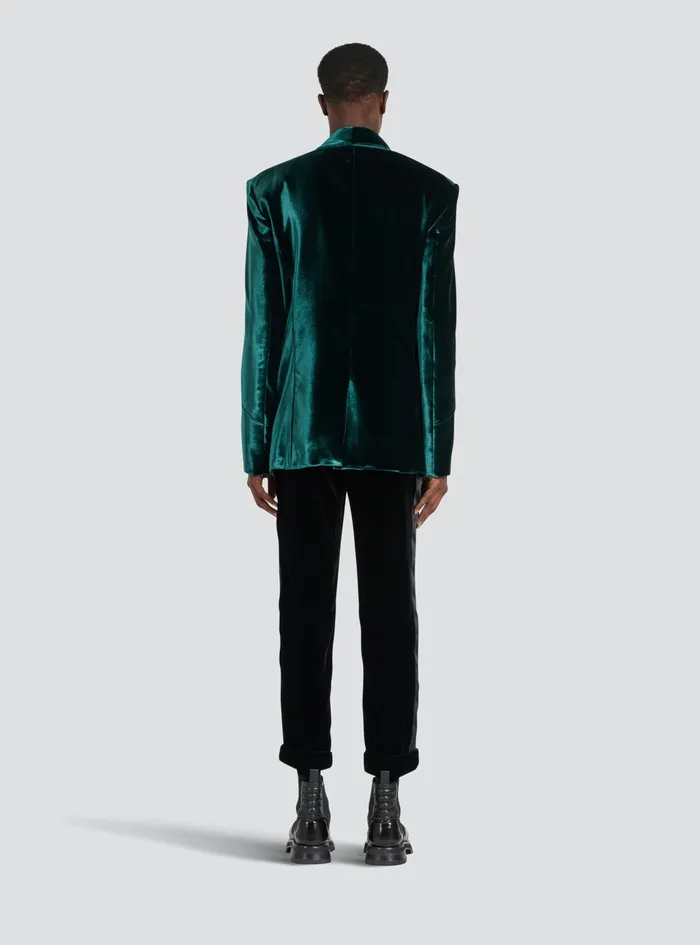 Balmain Blazers Mens Velvet Blazer With Monogram Lining Green Balmain Blazers Mens Velvet Blazer With Monogram Lining Green