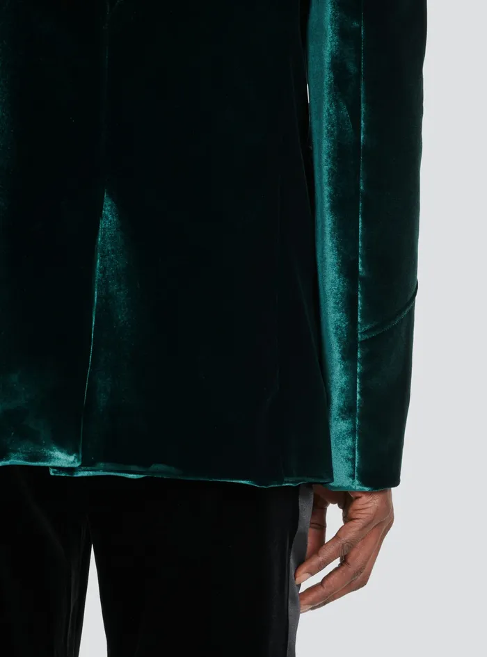 Balmain Blazers Mens Velvet Blazer With Monogram Lining Green Balmain Blazers Mens Velvet Blazer With Monogram Lining Green