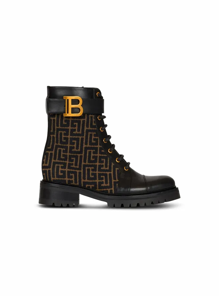 Balmain Boots And Rangers Womens Bicolor Jacquard Ranger Romy Ankle Boots Khaki