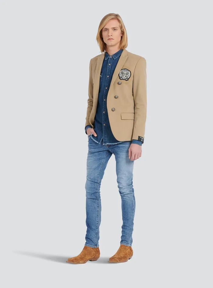 Balmain Denim Mens Shirt With Small Embossed Balmain Logo Blue Balmain Denim Mens Shirt With Small Embossed Balmain Logo Blue