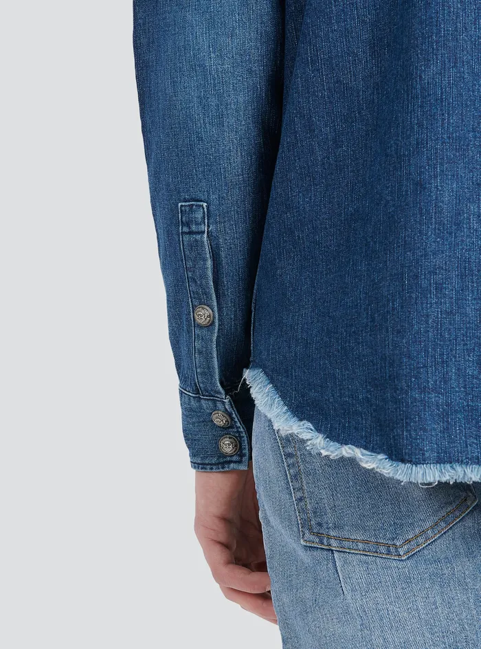 Balmain Denim Mens Shirt With Small Embossed Balmain Logo Blue Balmain Denim Mens Shirt With Small Embossed Balmain Logo Blue
