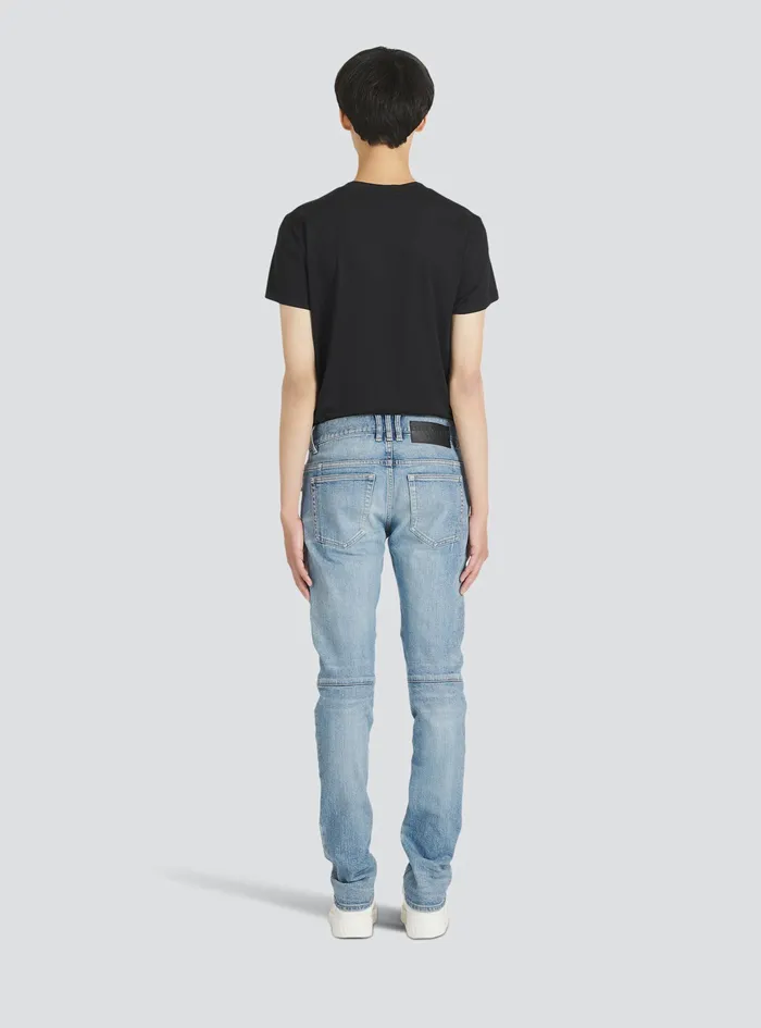 Balmain Denim Mens Slim Cut Ripped Cotton Jeans Blue Balmain Denim Mens Slim Cut Ripped Cotton Jeans Blue