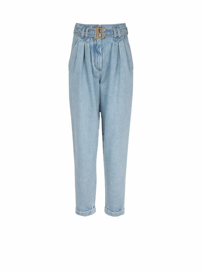 Balmain Denim Womens Boyfriend Cut EcoDesigned Jeans With Balmain Buckle Blue Balmain Denim Womens Boyfriend Cut EcoDesigned Jeans With Balmain Buckle Blue