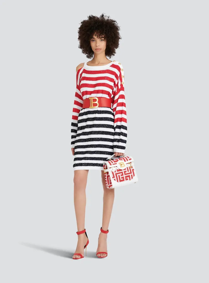 Balmain Dresses Womens High Summer Capsule Striped Knit Dress Multicolor Balmain Dresses Womens High Summer Capsule Striped Knit Dress Multicolor