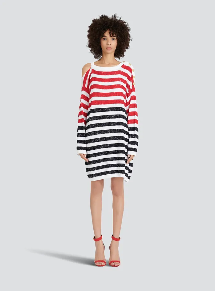 Balmain Dresses Womens High Summer Capsule Striped Knit Dress Multicolor Balmain Dresses Womens High Summer Capsule Striped Knit Dress Multicolor