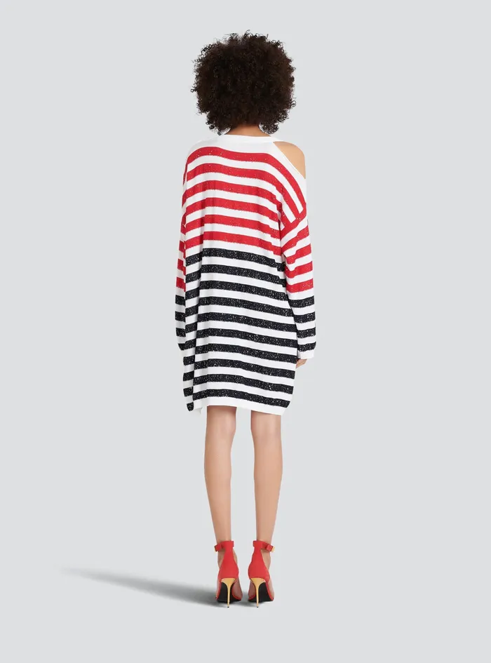 Balmain Dresses Womens High Summer Capsule Striped Knit Dress Multicolor Balmain Dresses Womens High Summer Capsule Striped Knit Dress Multicolor