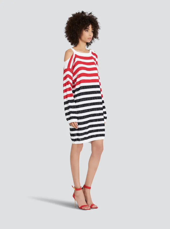 Balmain Dresses Womens High Summer Capsule Striped Knit Dress Multicolor Balmain Dresses Womens High Summer Capsule Striped Knit Dress Multicolor