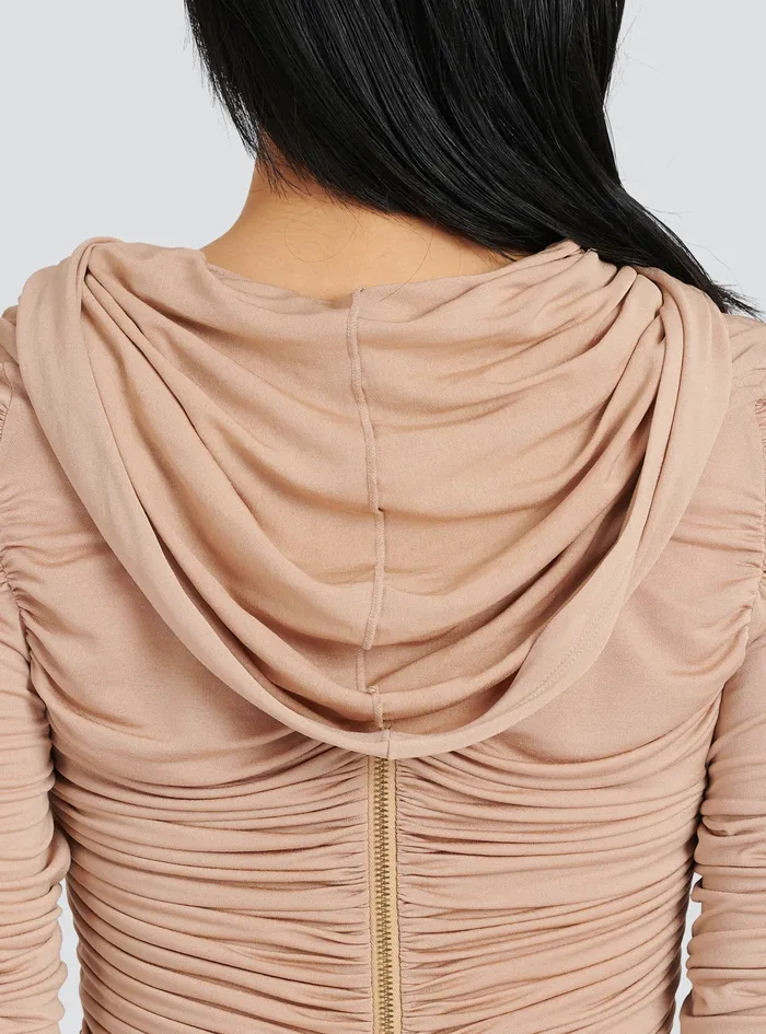 Balmain Dresses Womens MidLength Jersey Hooded Dress Beige Balmain Dresses Womens MidLength Jersey Hooded Dress Beige