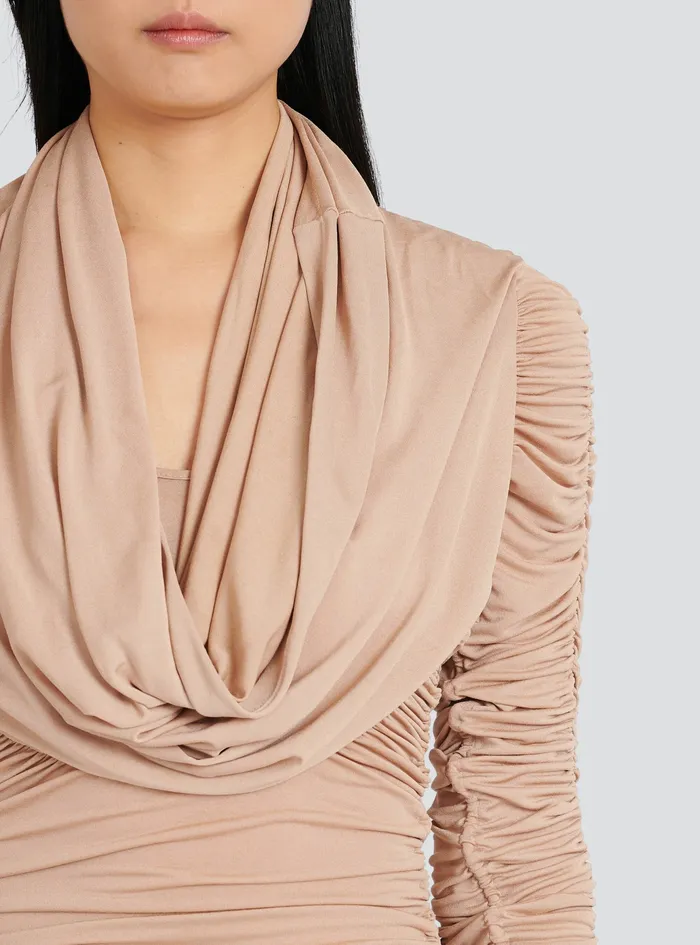 Balmain Dresses Womens MidLength Jersey Hooded Dress Beige Balmain Dresses Womens MidLength Jersey Hooded Dress Beige