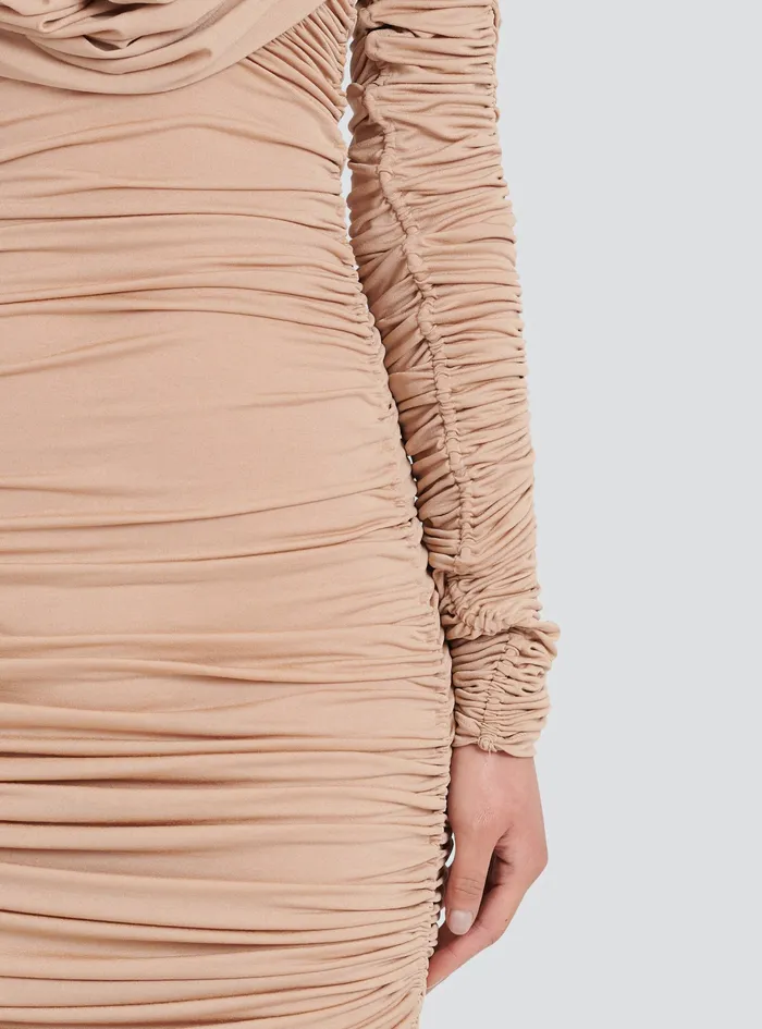 Balmain Dresses Womens MidLength Jersey Hooded Dress Beige Balmain Dresses Womens MidLength Jersey Hooded Dress Beige