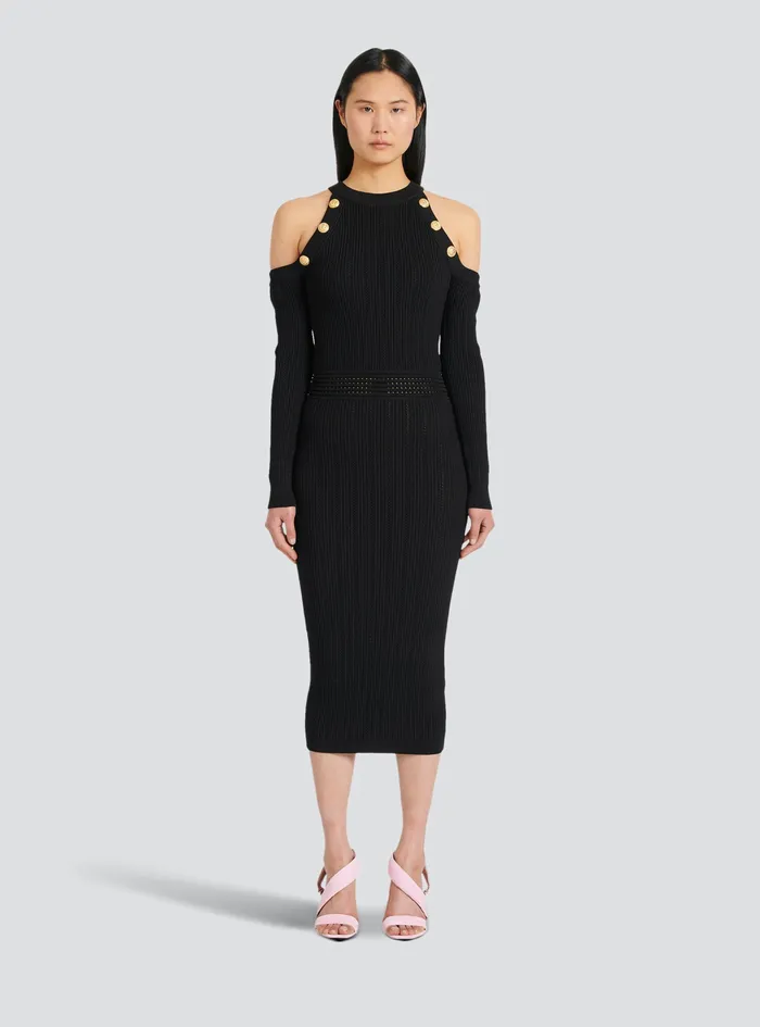 Balmain Dresses Womens MidLength Knit Dress Black Balmain Dresses Womens MidLength Knit Dress Black