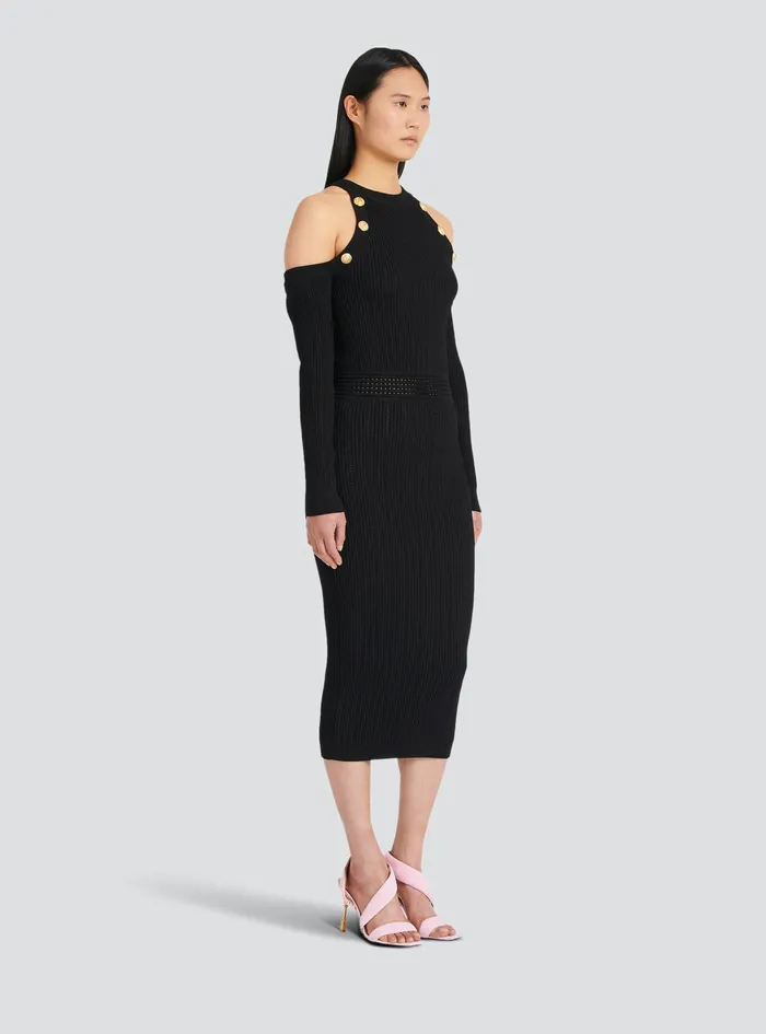 Balmain Dresses Womens MidLength Knit Dress Black Balmain Dresses Womens MidLength Knit Dress Black