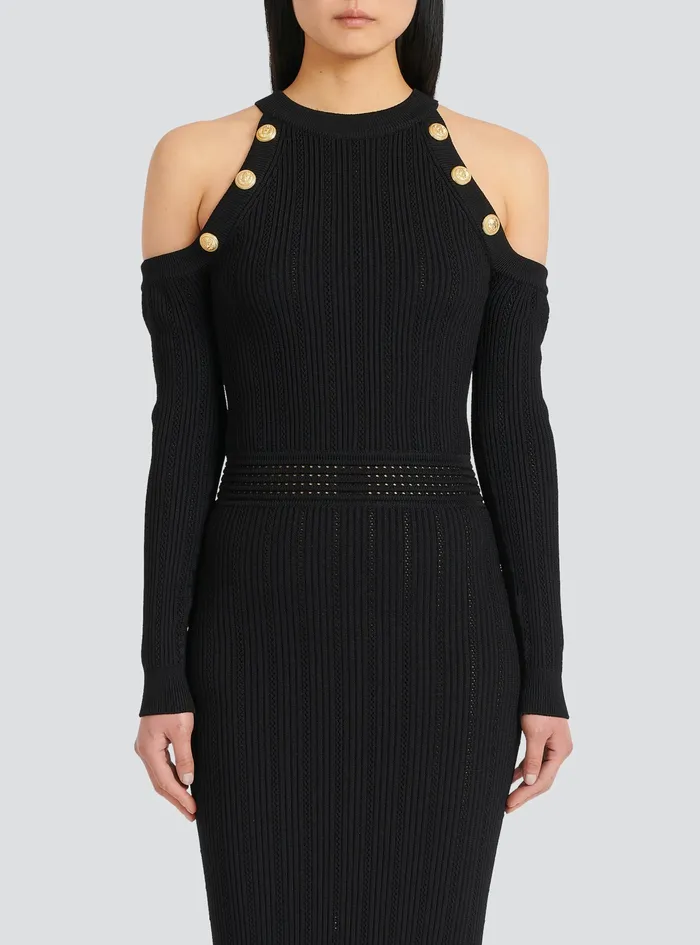 Balmain Dresses Womens MidLength Knit Dress Black Balmain Dresses Womens MidLength Knit Dress Black
